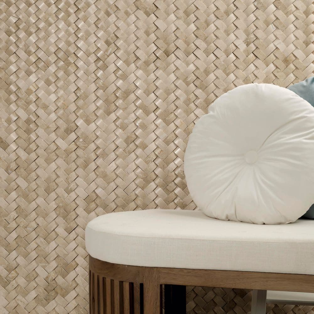 Beige Polished Marble Herringbone Mosaic Wall Tile