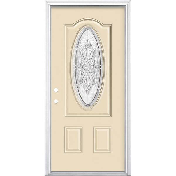 Masonite 36 in. x 80 in. New Haven 3/4 Oval-Lite Right-Hand Inswing Painted Steel Prehung Front Exterior Door with Brickmold