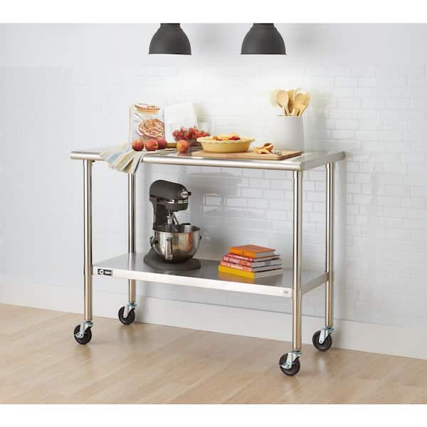 TRINITY EcoStorage 48 in. NSF Stainless Steel Table with Wheels