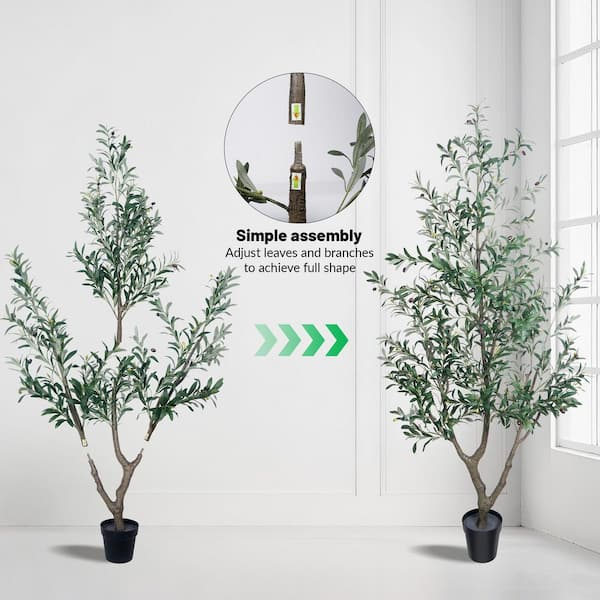 Vitalismo 6 ft. Artificial Olive Tree Natural Wood Trunk & Lifelike Fruits Faux Olive Tree for Home Office House Living Room Decor NOHK0108GLGRN