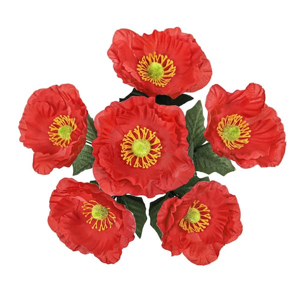 LIVING LUXURY 14 in. Red Artificial Poppy Flower Stem Bush Bouquet