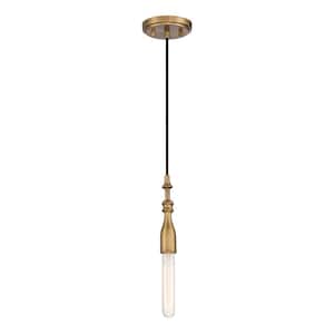 Louise 60-Watt 1-Light Contemporary Old Satin Brass Pendant with Spindles
