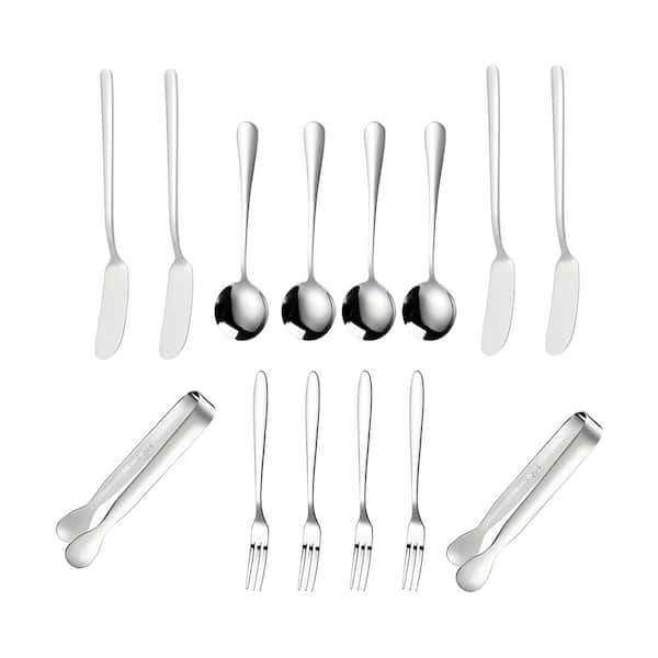 Silver Charcuterie Utensils Set Cheese Butter Spreader Knives Mini Serving Tongs Forks Spoons for Appetizers