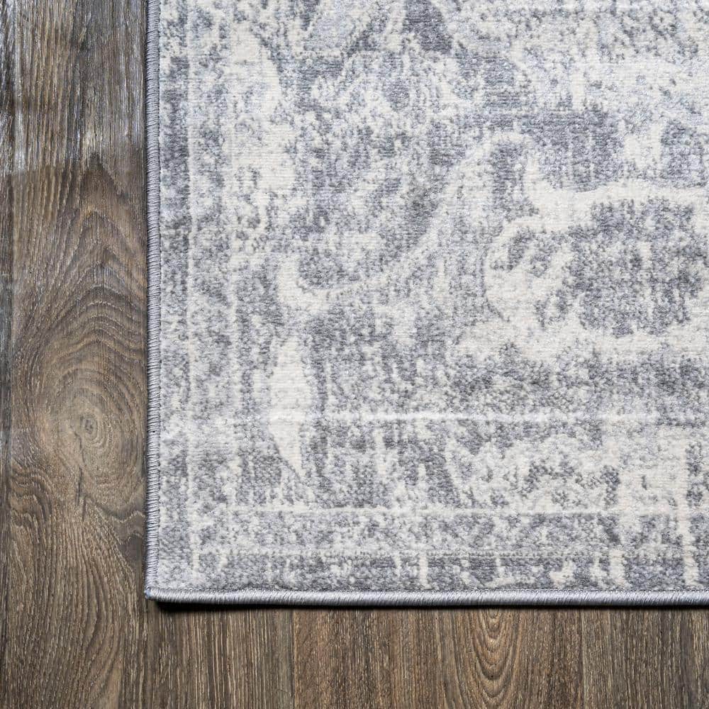 Gray Round Reversible Synthetic Medallion Rug