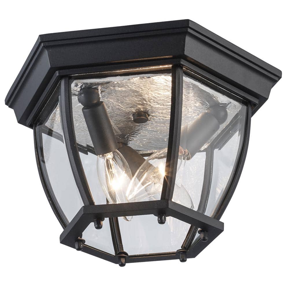 Angelus 11" Black Glass Indoor/Outdoor Flushmount Lantern