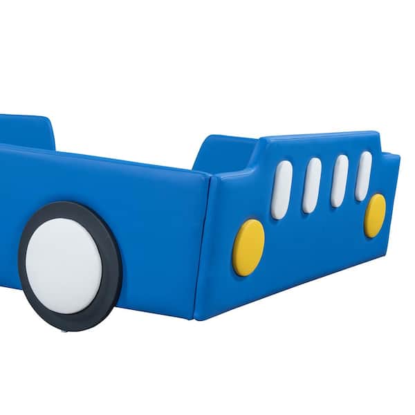 Harper & Bright Designs Blue Twin Size Race Car-Shaped Cute Kids