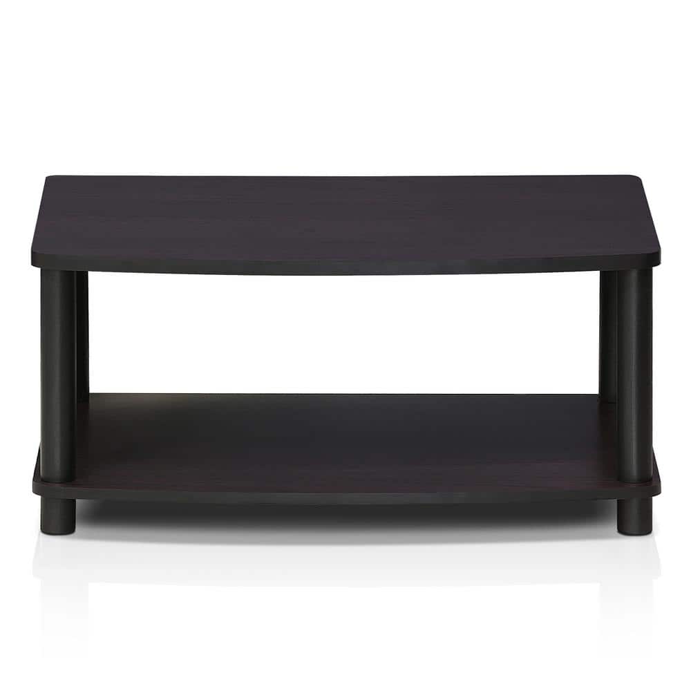 Dark Walnut 2-Tier Rectangular TV Stand with PVC Poles