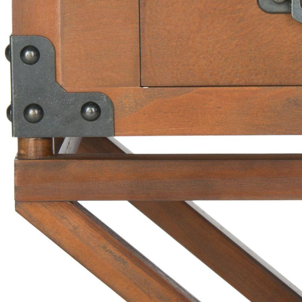 Brown Pine Rectangular Accent Table with Storage Drawer