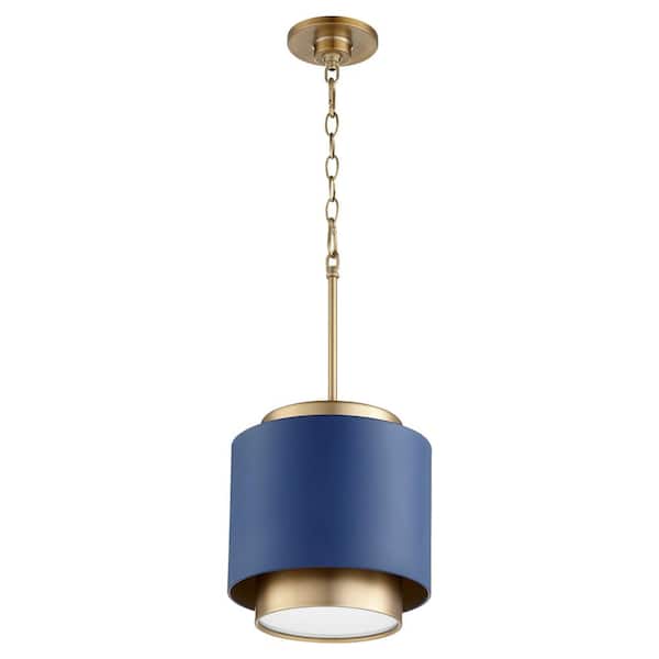 quorum Drum 1-Light Pendant - Blue/Aged Brass