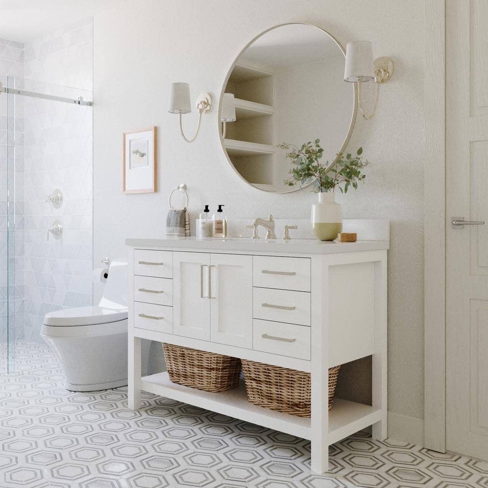 Magnolia 49" White Solid Wood Single Bathroom Vanity with Quartz Top