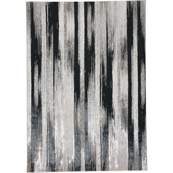 HomeRoots 2 x 3 Black Silver and Gray Abstract Area Rug