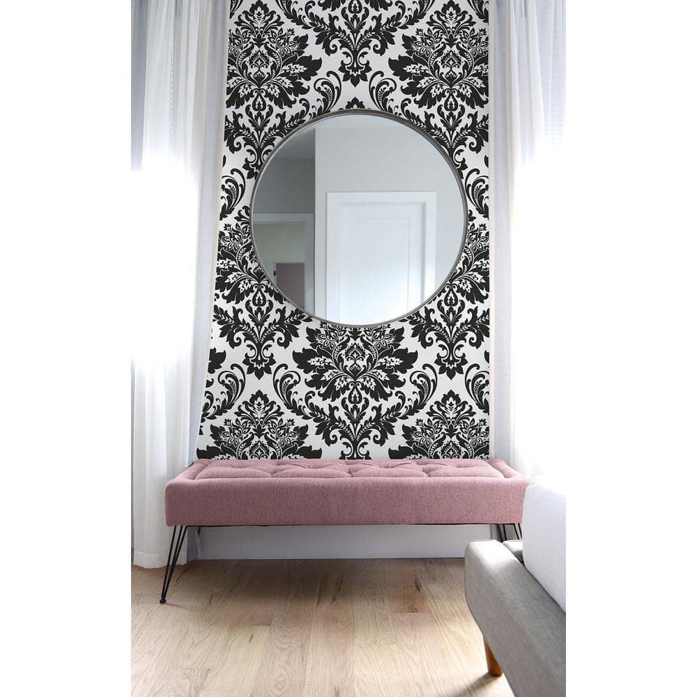 Black and White Damask Peel and Stick Vinyl Wallpaper