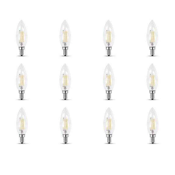 Feit Electric 60-Watt Equivalent B10 Candelabra Dimmable Filament Clear Glass Chandelier LED Light Bulb, Daylight (12-Pack)