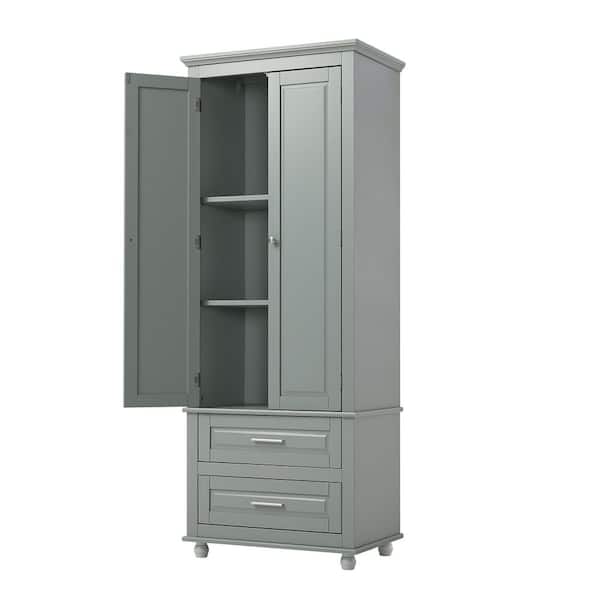 24 in. W x 16 in. D x 63 in. H Gray Linen Cabinet, Tall Storage Cabinet with 2-Drawers for Bathroom/Office