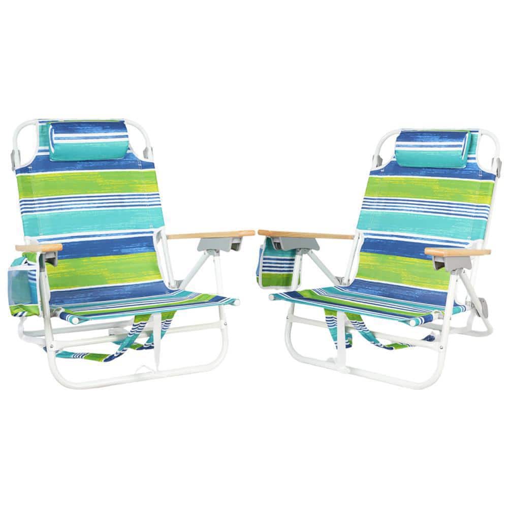 13 in. H 2-Pieces Multicolor Aluminium Folding 5-Position Beach Chairs with