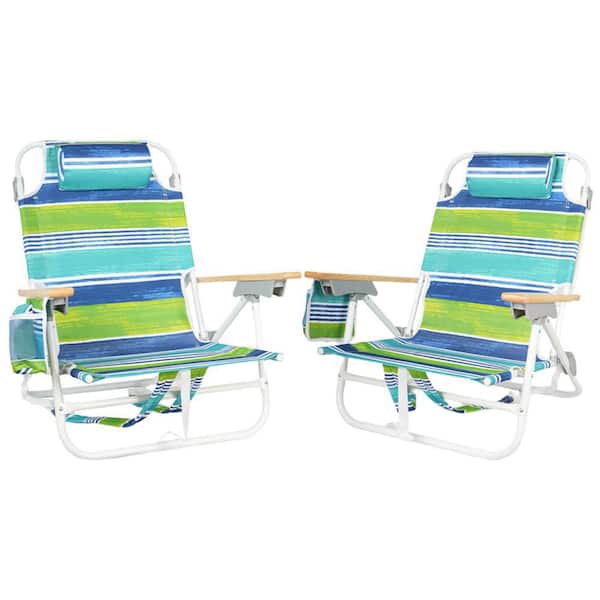 Unbranded 13 in. H 2-Pieces Multicolor Aluminium Folding 5-Position Beach Chairs with Pouch