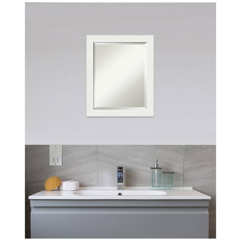 Medium White Matte Beveled Bathroom Vanity Mirror