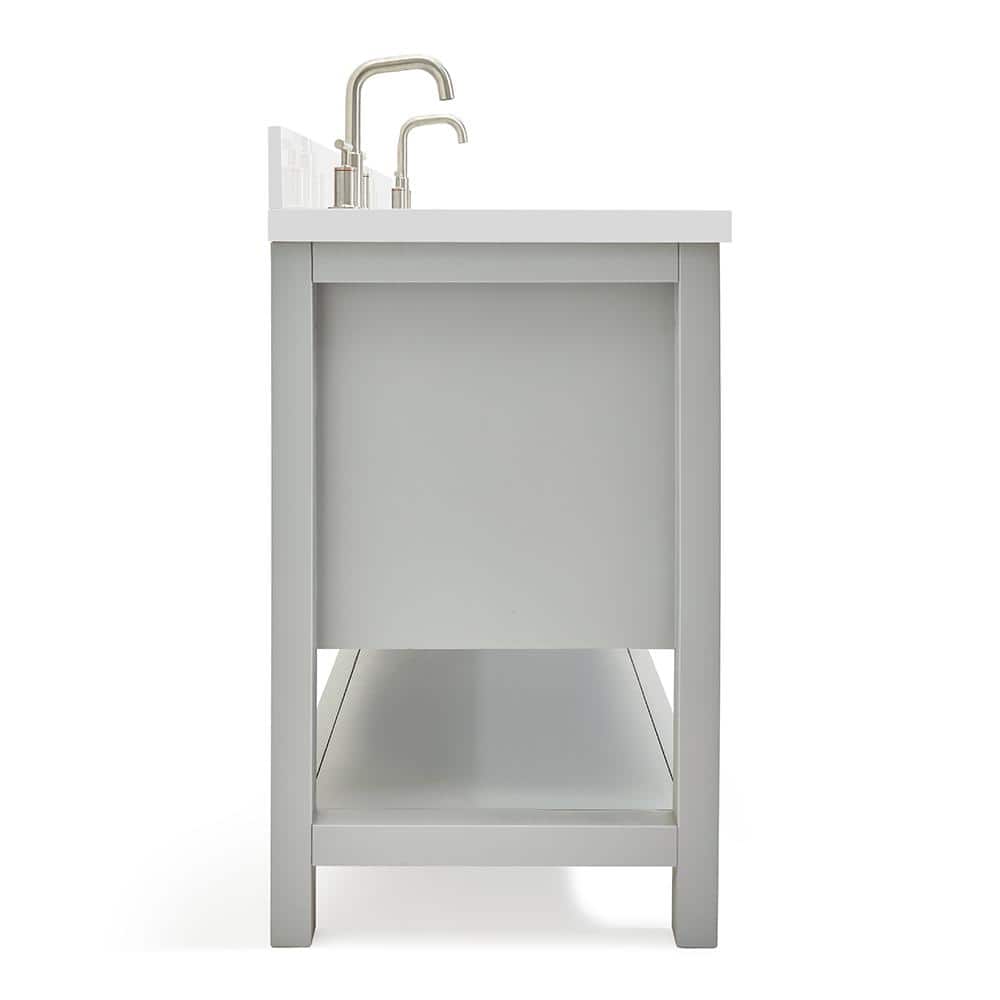 Gray Double Freestanding Vanity with White Top