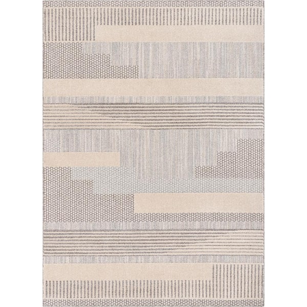 Well Woven Harlow Briar Beige 7 ft. 10 in. x 9 ft. 10 in. Tribal Geometric Abstract Looped Pile Area Rug