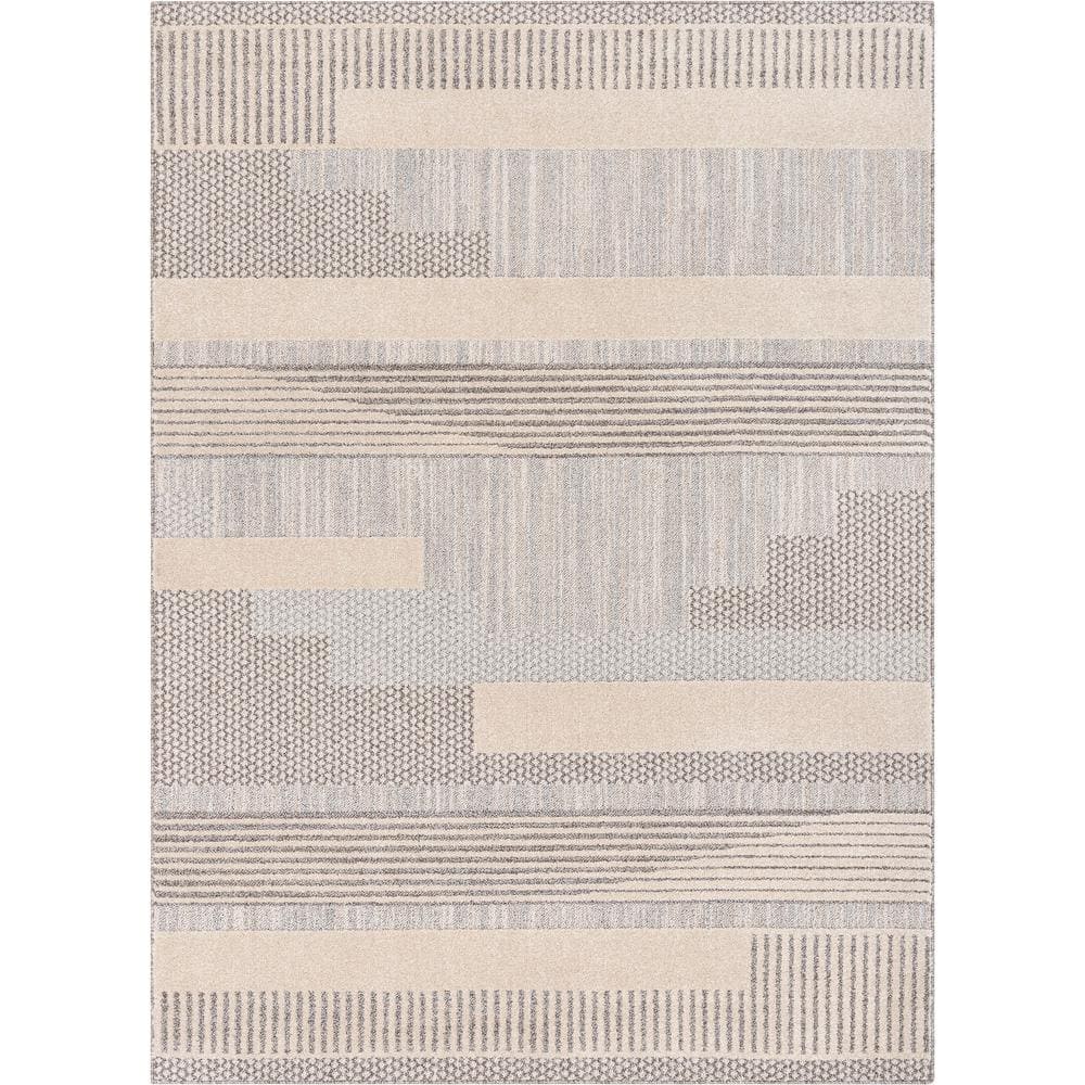 Beige and Gray Synthetic Rectangular Abstract Area Rug