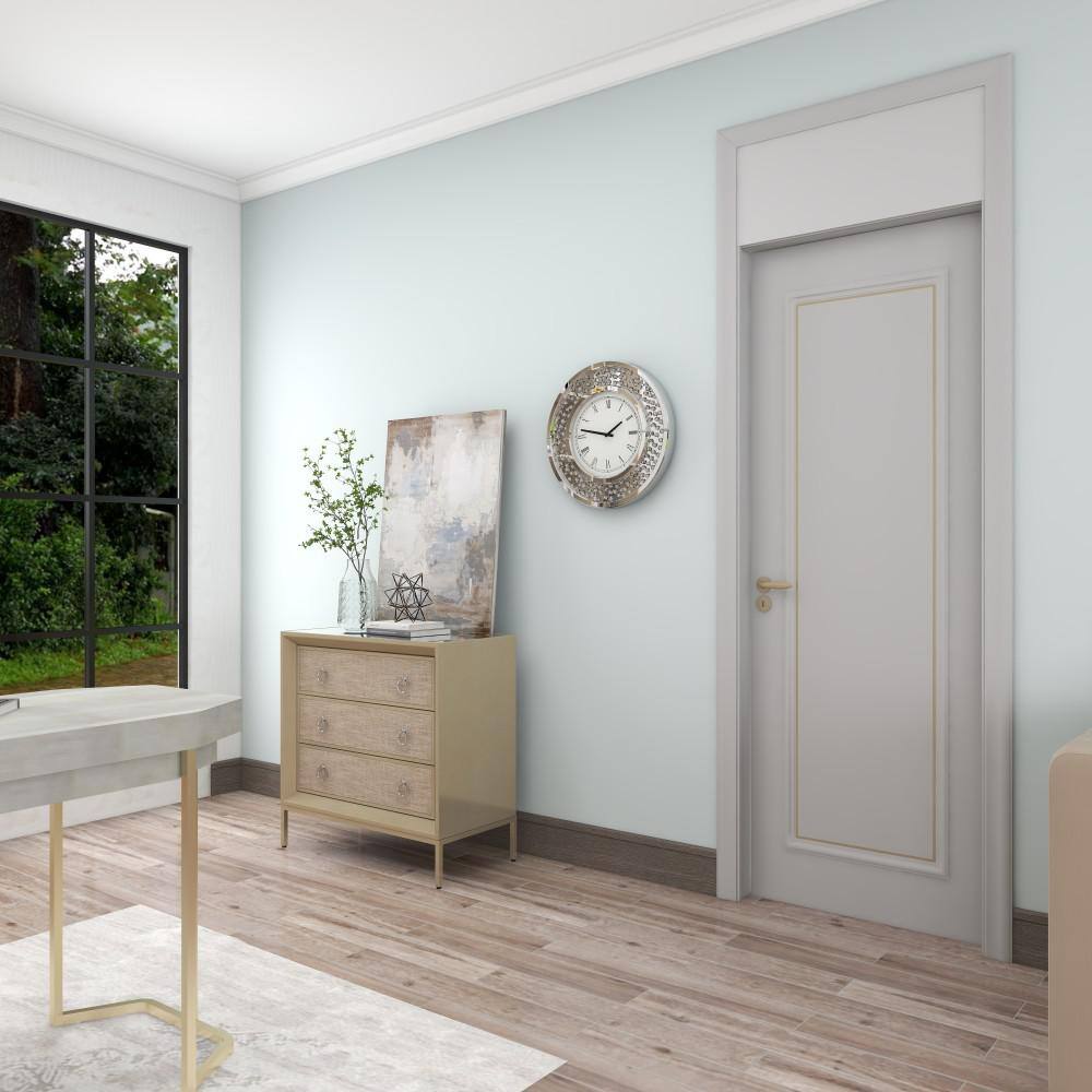 20" White Mirrored Wall Clock with Floating Crystals