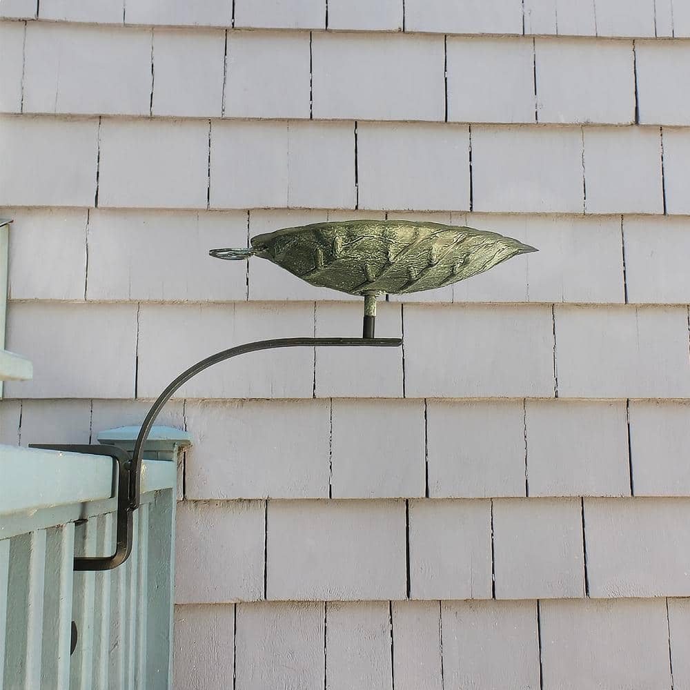 Antique Copper Aspen Leaf Rail-Mounted Birdbath