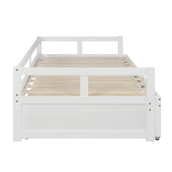 Angel Sar White Wood Twin Daybed With Trundle To King Size Extending Sqw4887aak Angel Sar White Wood Twin Daybed With, Twin To King Size Trundle Bed