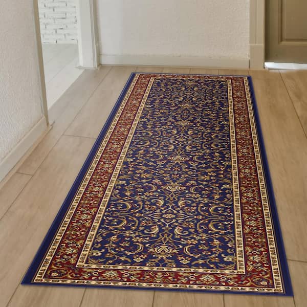Noble Navy 2 ft. x 8 ft. Traditional Floral Oriental Area Rug