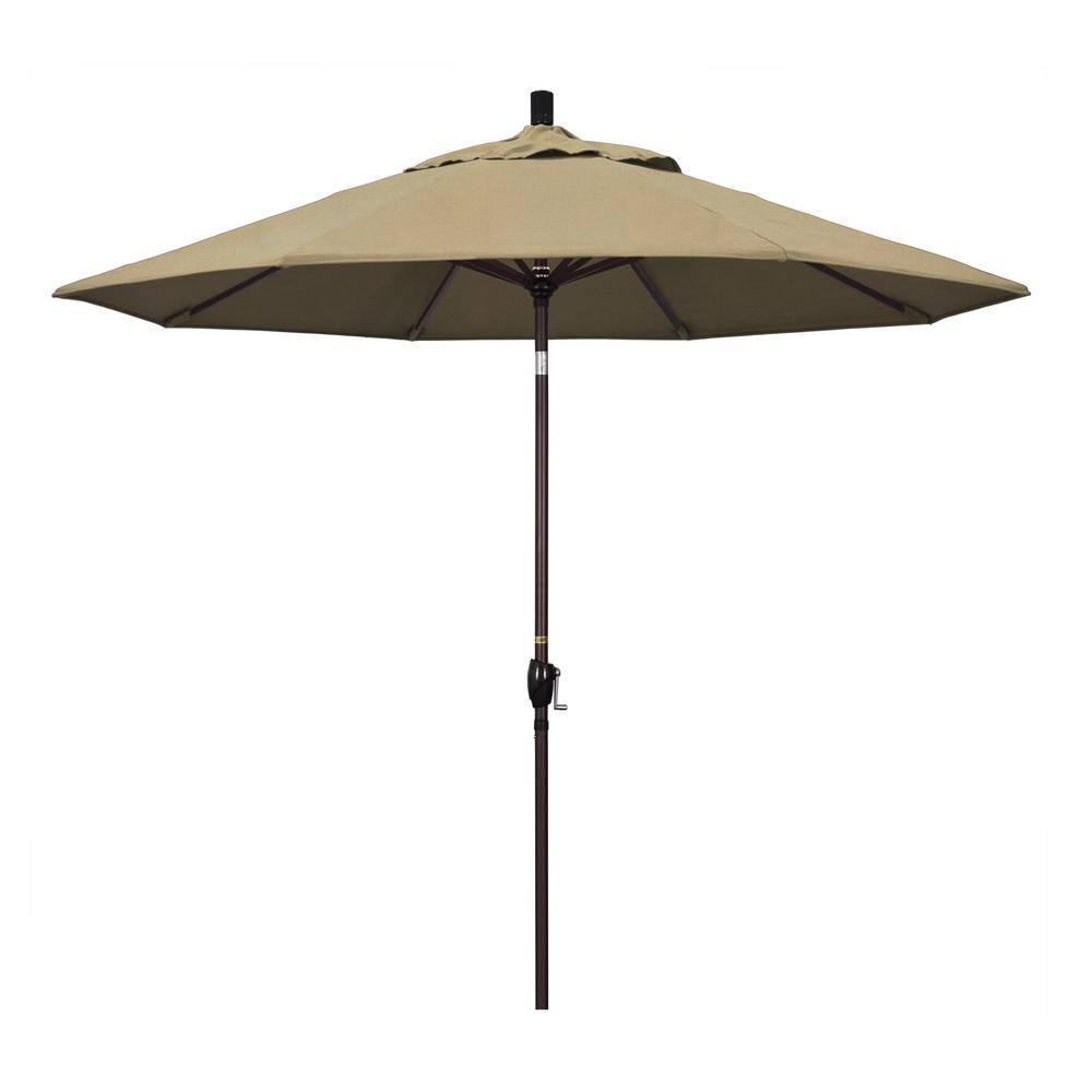 9 ft. Bronze Aluminum Pole Market Aluminum Ribs Push Tilt Crank Lift Patio Umbrella in Heather Beige Sunbrella price history on PriceWatchPro