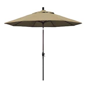 9 ft. Bronze Aluminum Pole Market Aluminum Ribs Push Tilt Crank Lift Patio Umbrella in Heather Beige Sunbrella