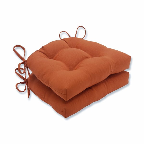 Pillow Perfect Solid 16 in. x 15.5 in. Outdoor Dining Chair Cushion in Orange (Set of 2)