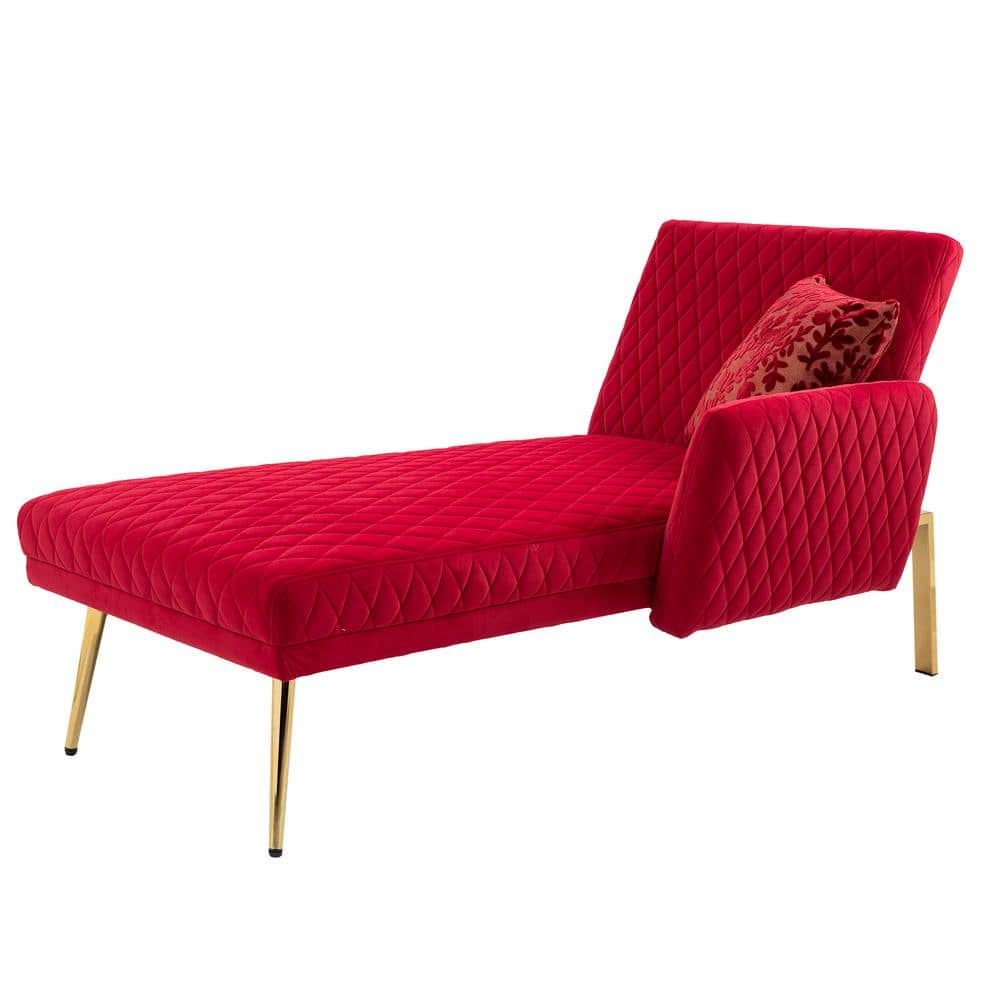 HOMEFUN 66 in. Red Modern Velvet Diamond Chaise Lounge Chair Loveseat