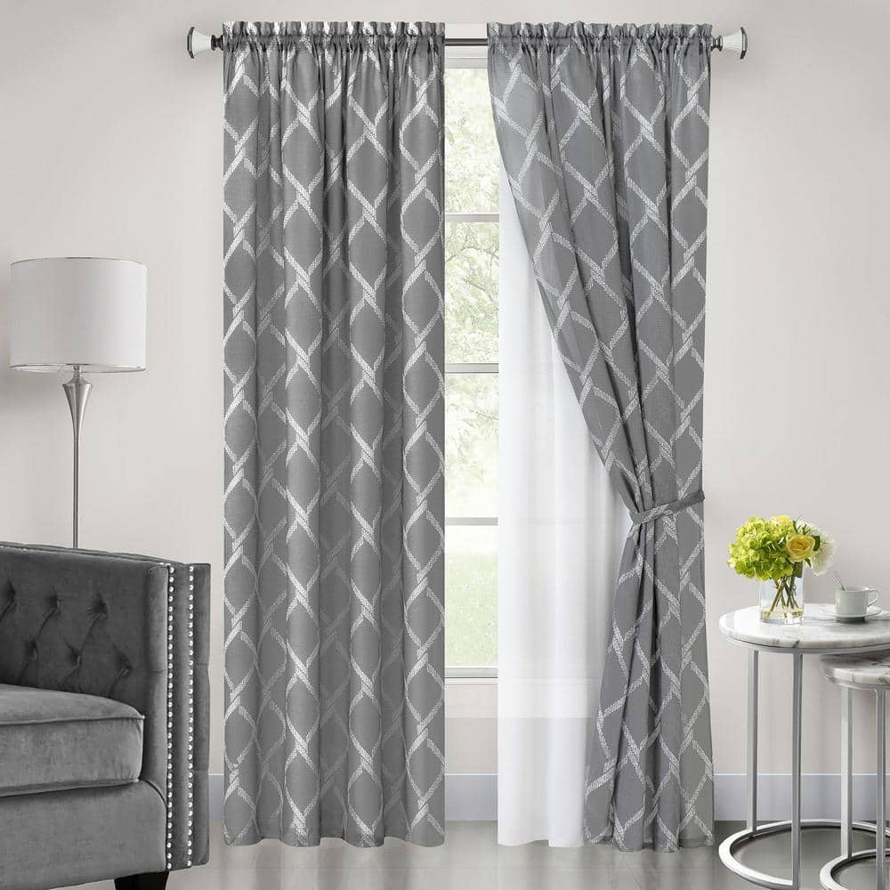 Gray Polyester Light Filtering Rod Pocket Curtain Panel, 52 x 63
