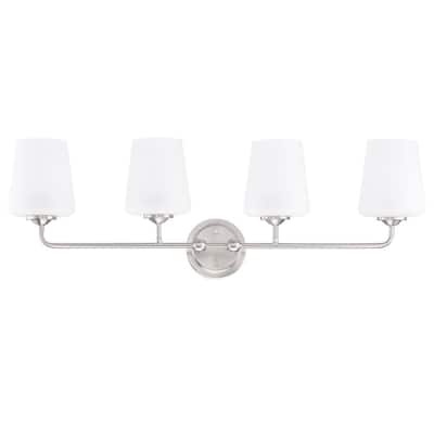 Corin 33.6 in. 4-Light Satin Nickel Bathroom Vanity Light with Frosted Glass Shades