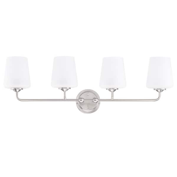 Corin 33.6 in. 4-Light Satin Nickel Bathroom Vanity Light with Frosted Glass Shades