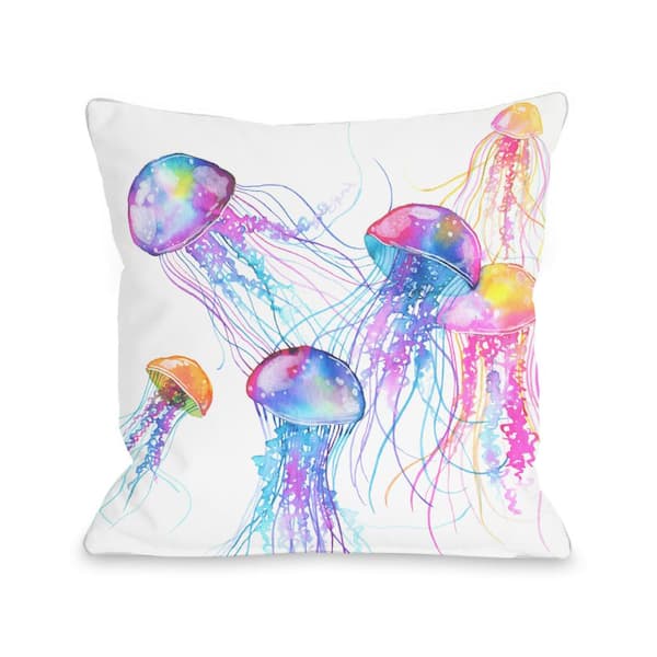 Unbranded Jellyfish Multicolored Graphic Polyester 16 in. x 16 in. Throw Pillow