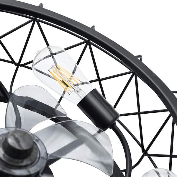 20 in. Indoor Black Caged Ceiling Fan Light with Remote Control