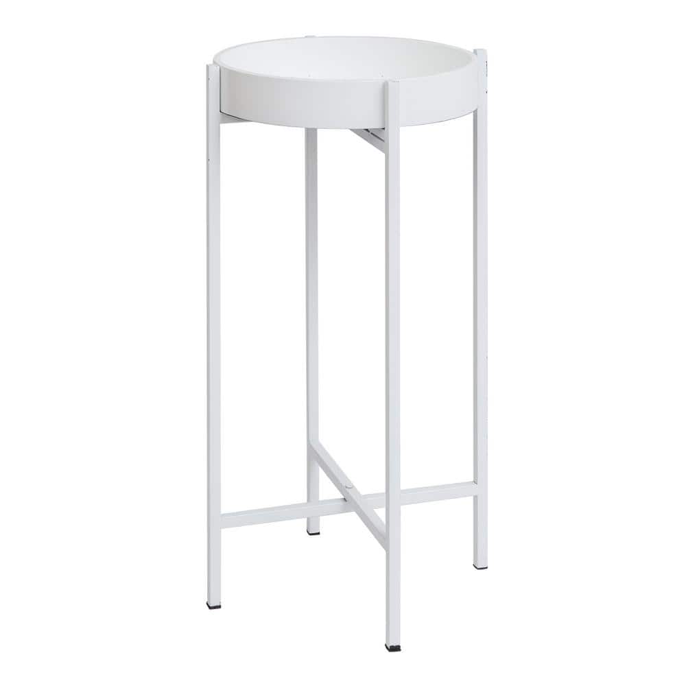 Photos - Storage Combination Small 13 in. White Round Wood Top Side End Table U200164