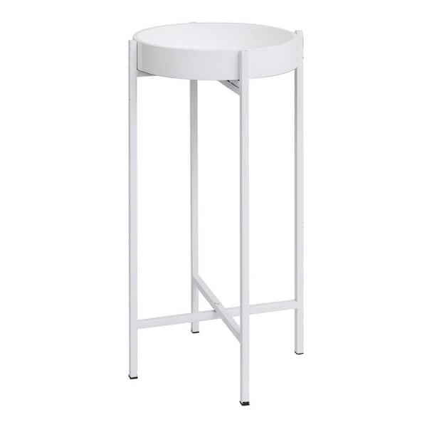 HAWOO Small 13 in. White Round Wood Top Side End Table