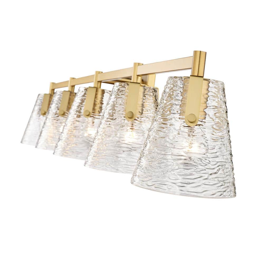 Analia Modern Gold 5-Light Vanity with Clear Ribbed Glass Shades