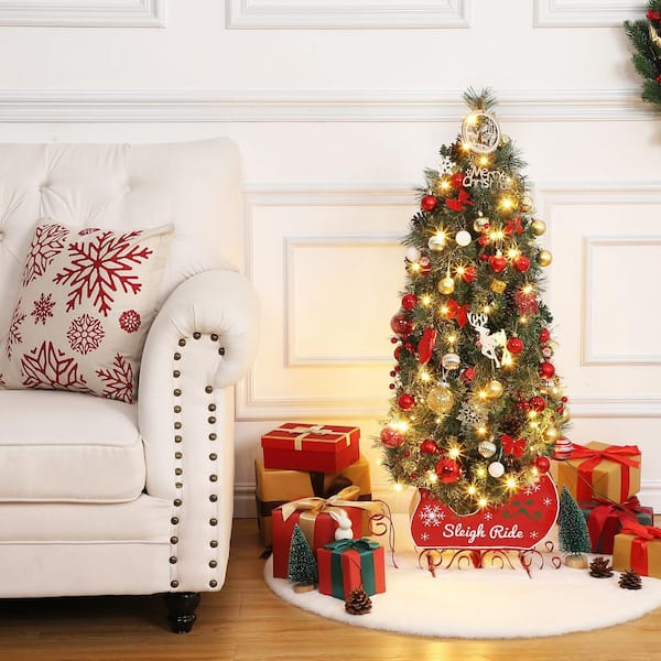 4.5 ft. Pre-Lit Artificial Christmas Tree, Faux Xmas Tree Light Pot Base, 85 Warm White Lights 8 Mode Light Base 2-Piece HDxsqPHO_0ZGX45MX