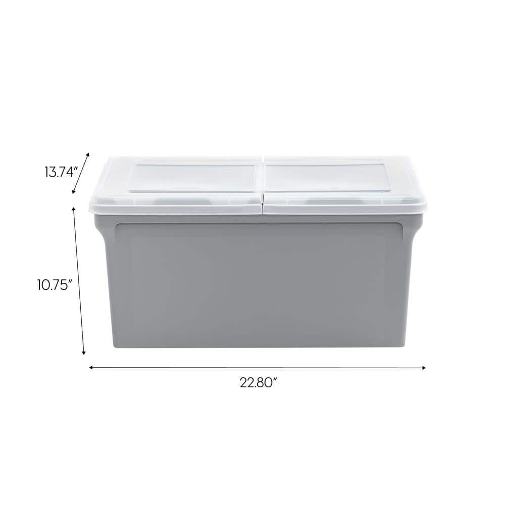 Gray Plastic Hanging File Storage Box with Split Lid