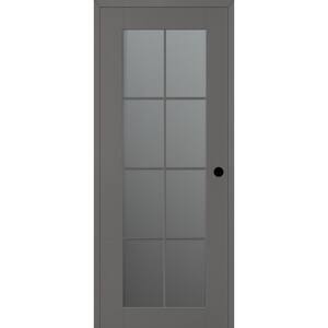 Vana 24 in. x 84 in. Left-Handed 8-Lite Frosted Glass Gray Matte Composite DIY-Friendly Single Prehung Interior Door