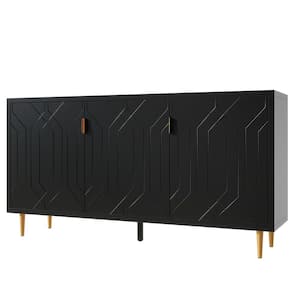 Black TV Stand Fits TV's up to 75 in. with Adjustable Shelves and Storage Sideboard Cabinet