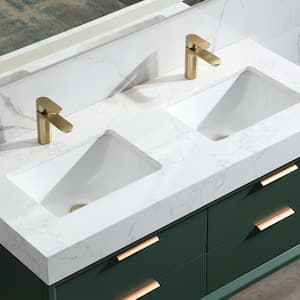 48 in. W x 20.7 in. D x 21.3 in. H Double Sink Solid Oak Floating Bathroom Vanity /White Marble Countertop and Lights