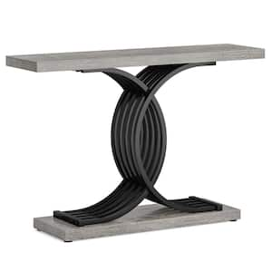 Turrella 39 in. Gray Rectangle Wood Console Table with Geometric Base