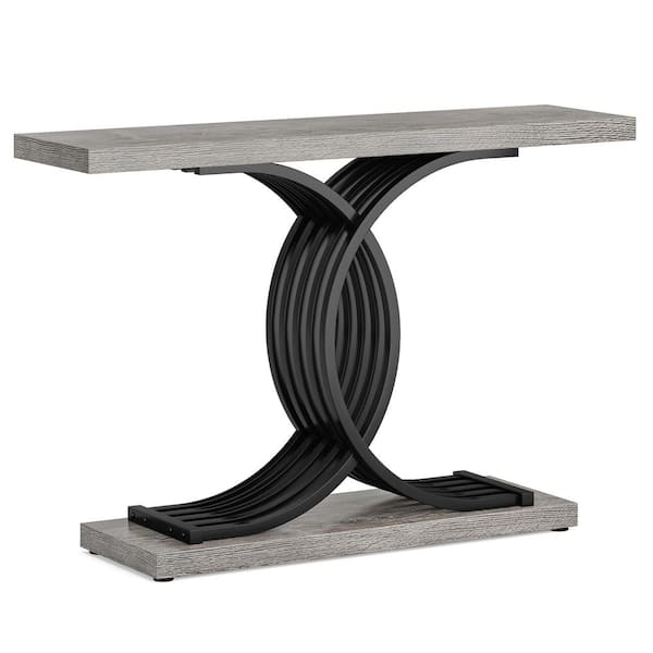 BYBLIGHT Turrella 39 in. Gray Rectangle Wood Console Table with Geometric Base