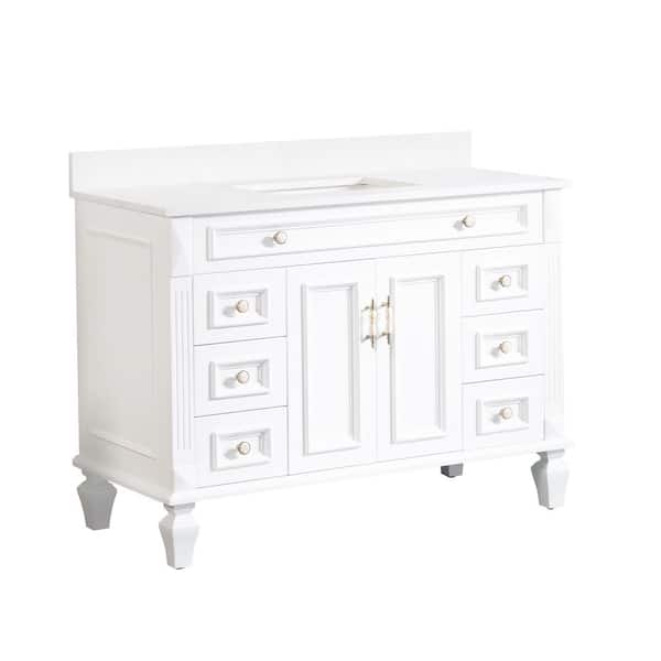 48 in Single Sink Freestanding Undermount Solid Wood Bathroom Vanity with White Quartz Top, Soft-Close, Full Assembled