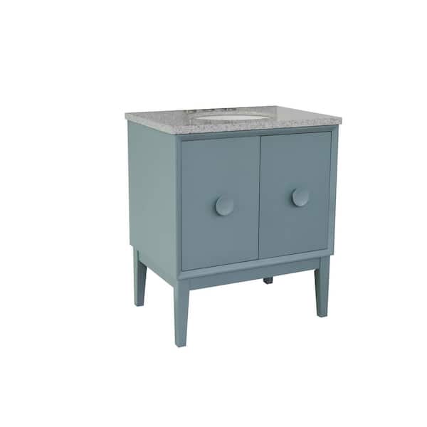 Bellaterra Home Stora 31 in. W x 22 in. D Bath Vanity in Aqua Blue with Granite Vanity Top in Gray with White Oval Basin