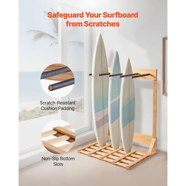 VEVOR Vertical Surfboard Stand, 4-Tiers Wooden Surfboard Rack for